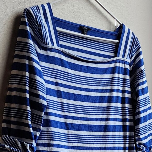 Talbots Blue/White Striped Square Neck Shirt Size X - Picture 3 of 15